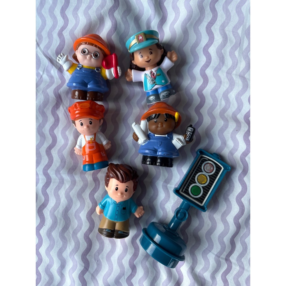 Fisher Price Little People Figures Lot 5 People and Traffic Light Helper Set